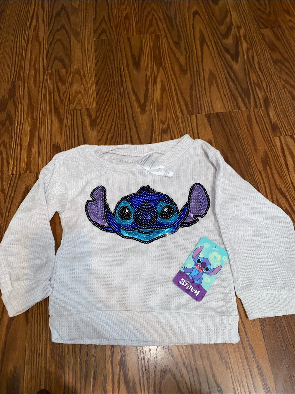 Disney Light Gray Sequin Stitch Pullover Sweatshirt